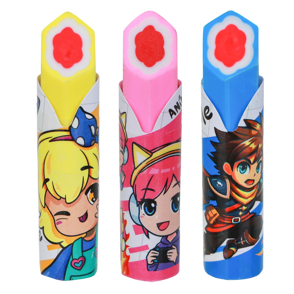 Ластик круглого сечения, с цветным срезом, "Кавай", 5х1см, 3 дизайна, ТПР, арт.№ 607-063