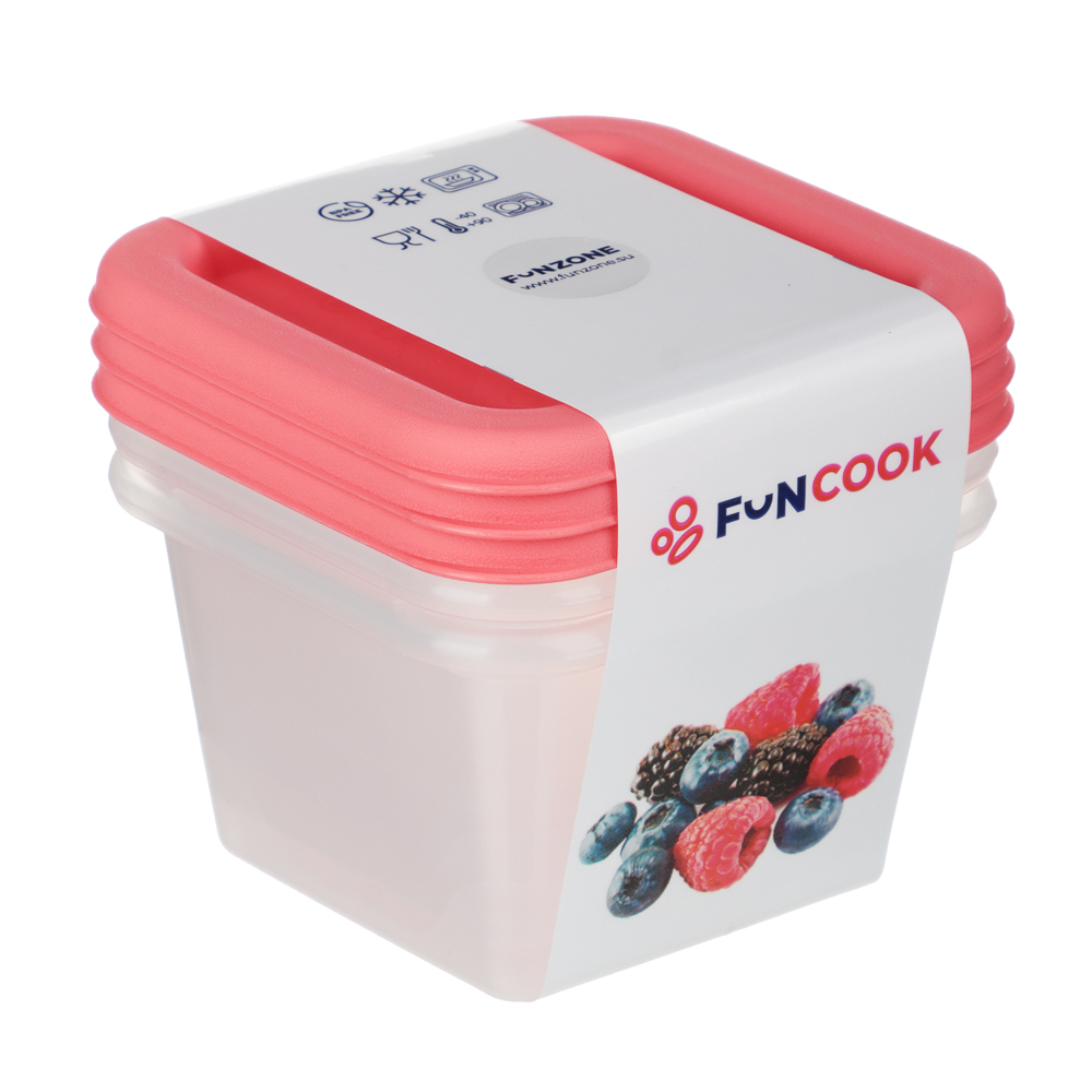 Набор контейнеров пищевых квадратных, 3шт, 0,15л, пластик, 3 цвета, арт.№ 861-546