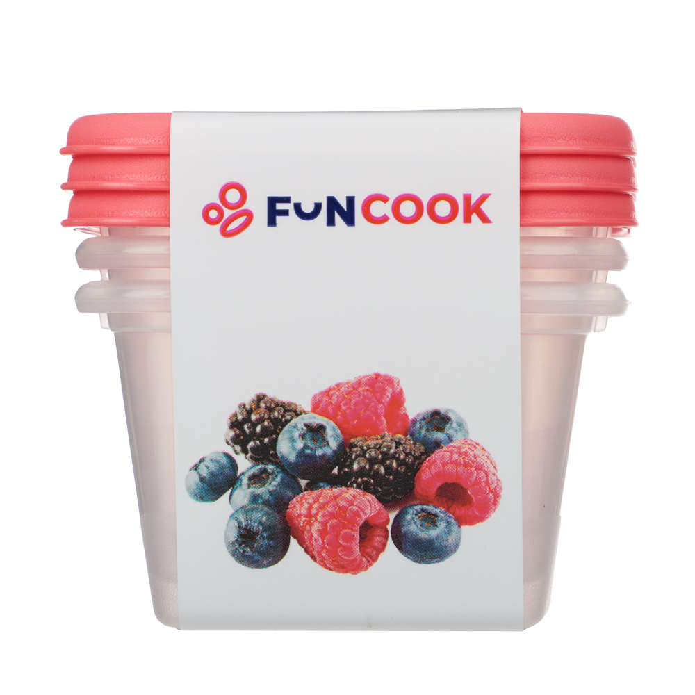 Набор контейнеров пищевых квадратных, 3шт, 0,15л, пластик, 3 цвета, арт.№ 861-546