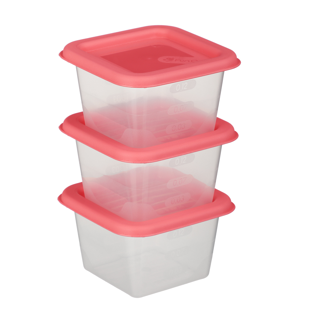 Набор контейнеров пищевых квадратных, 3шт, 0,15л, пластик, 3 цвета, арт.№ 861-546