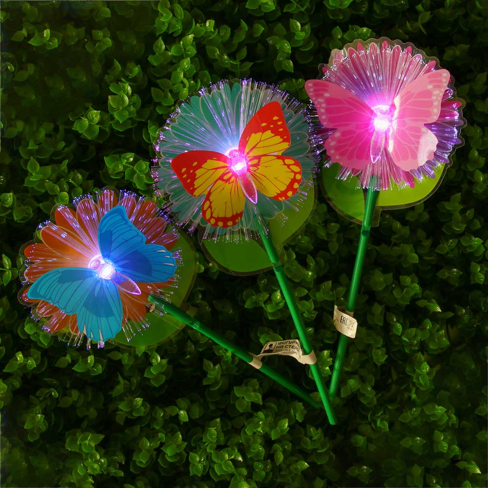 INBLOOM Фигурка на стержне Бабочка, 1LED, 1 реж., 11х28х3см, PS, PMMA, PVC, PP, 3xLR44, арт.№ 153-179