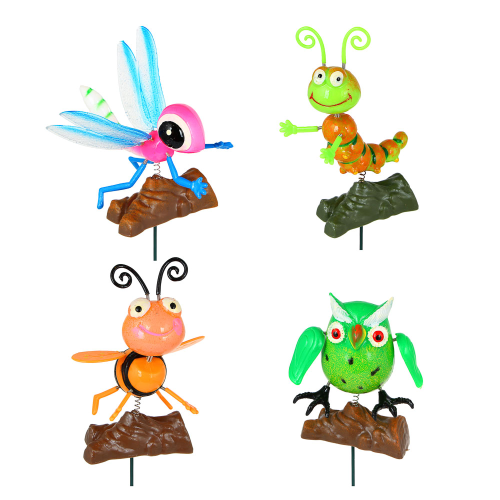 INBLOOM Фигурка на стержне 60см "Садовые букашки на бревнышке", PS, металл, 4 цвета, арт.№ 153-101