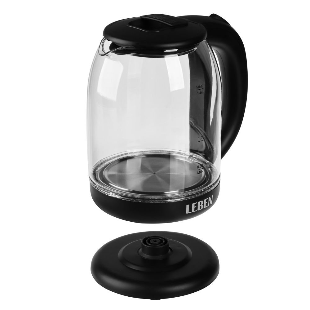 Чайник электрический, 1,8 л, 1500 Вт, стекло, черный (с индикатором включения), арт.№ 291-145