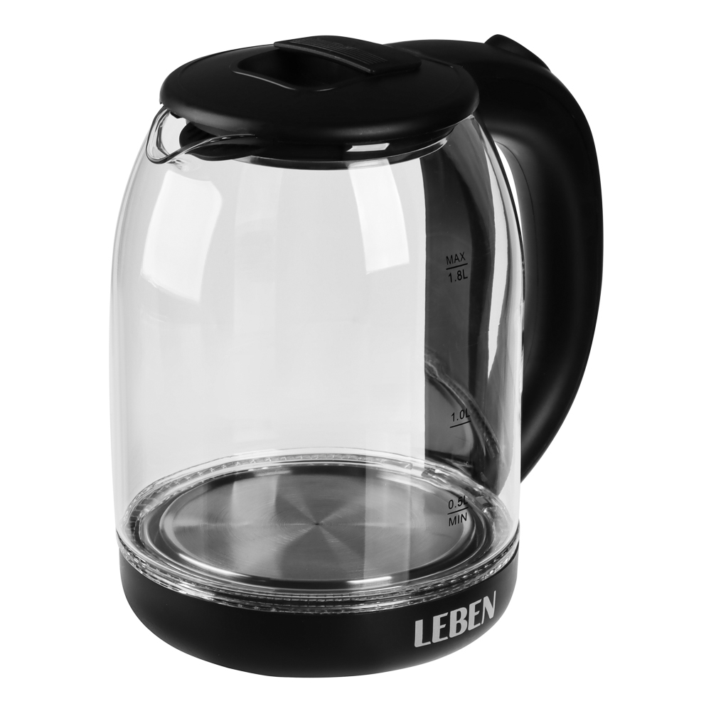 Чайник электрический, 1,8 л, 1500 Вт, стекло, черный (с индикатором включения), арт.№ 291-145