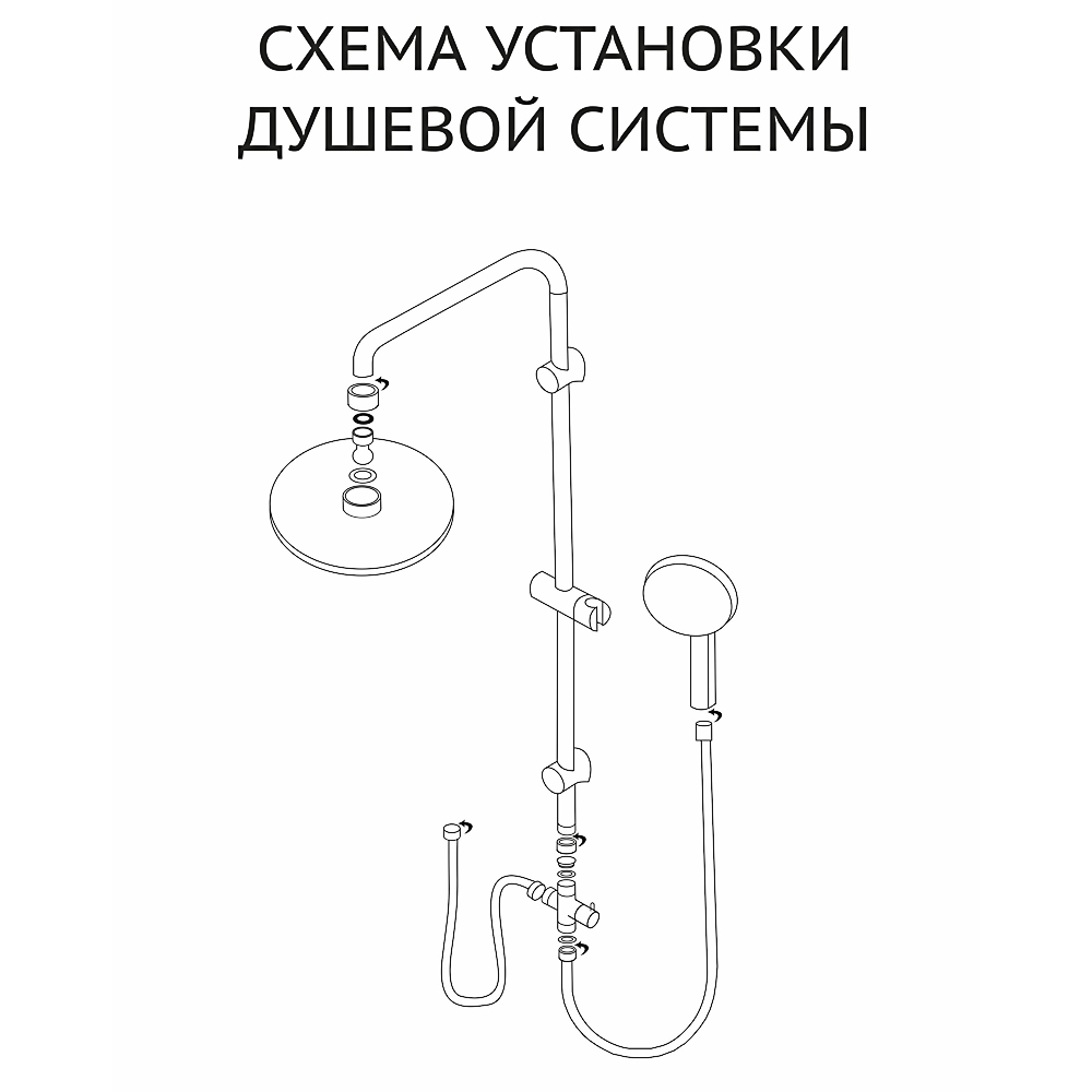 RAIN Душевая система, верхний душ 1 реж d=200мм, ручной душ 5 реж d=100мм, хром, арт.№ 546-051