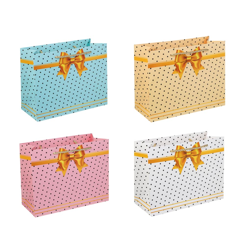 Пакет подарочный бумажный тм LADECOR M 23x18x10 см, 4 дизайна, арт.№ 507-490