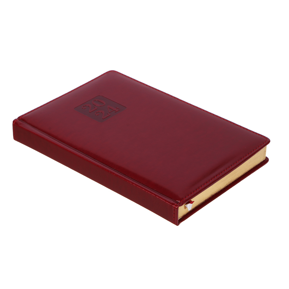 Ежедневник на 2024 "ПРЕСТИЖ" А5, 352 стр., тв.обл.с поролоном, иск.кожа, цв.срез, тонир.блок, красн, арт.№ 572-142