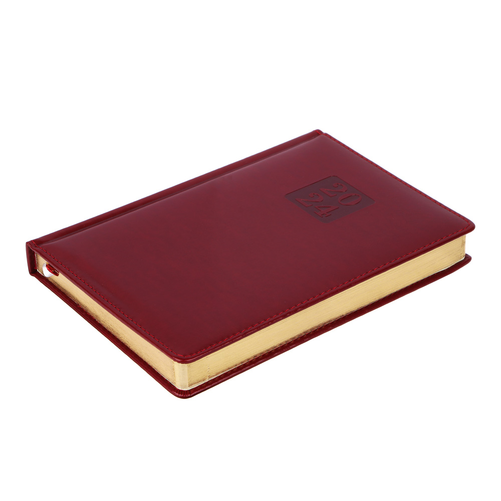 Ежедневник на 2024 "ПРЕСТИЖ" А5, 352 стр., тв.обл.с поролоном, иск.кожа, цв.срез, тонир.блок, красн, арт.№ 572-142