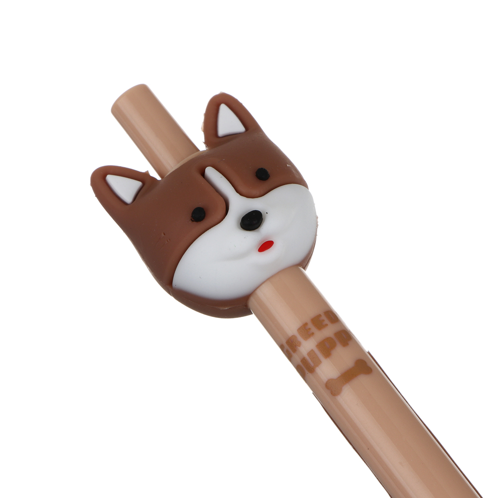 Авторучка шариковая синяя, наконечник в форме корги, пластик, 15 см, 3 дизайна, арт.№ 591-030