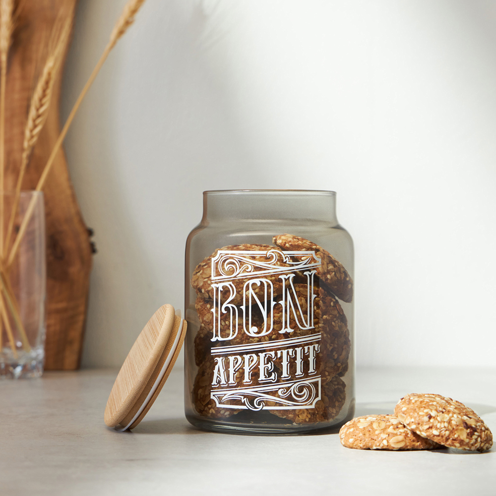 HEREVIN Бон Аппетит Банка для сыпучих продуктов с деревянной крышкой, стекло, 890мл, 232001-266, арт.№ 828-012