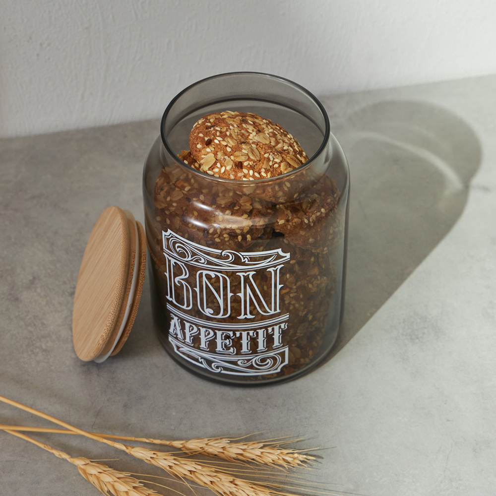 HEREVIN Бон Аппетит Банка для сыпучих продуктов с деревянной крышкой, стекло, 890мл, 232001-266, арт.№ 828-012