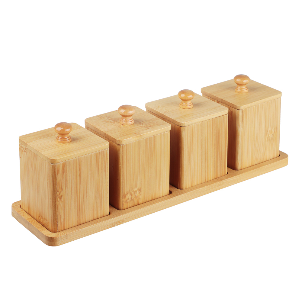 SATOSHI Набор банок для специй с крышками на подставке (7х7х10см – 4шт.), бамбук, арт.№ 883-545