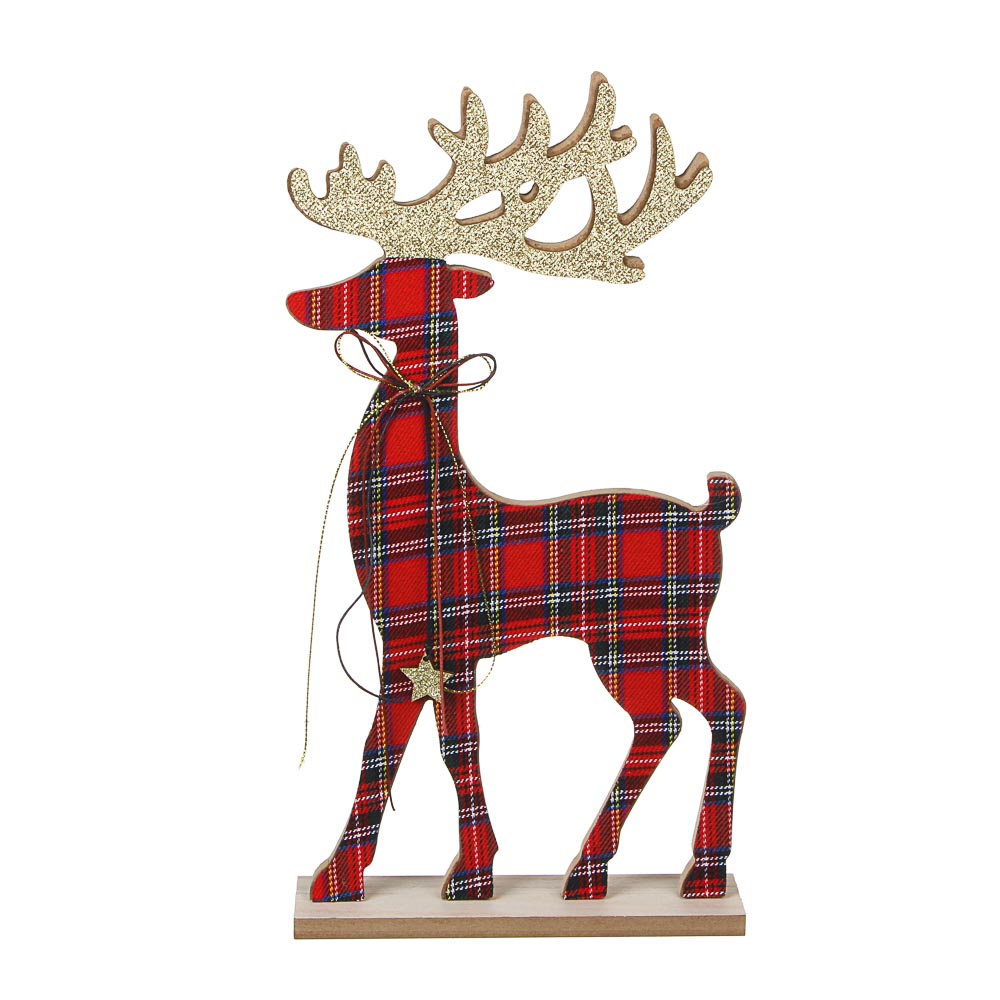 СНОУ БУМ Сувенир в виде оленя, 18х35 см, дерево, текстиль, 2 цвета, арт.№ 396-651