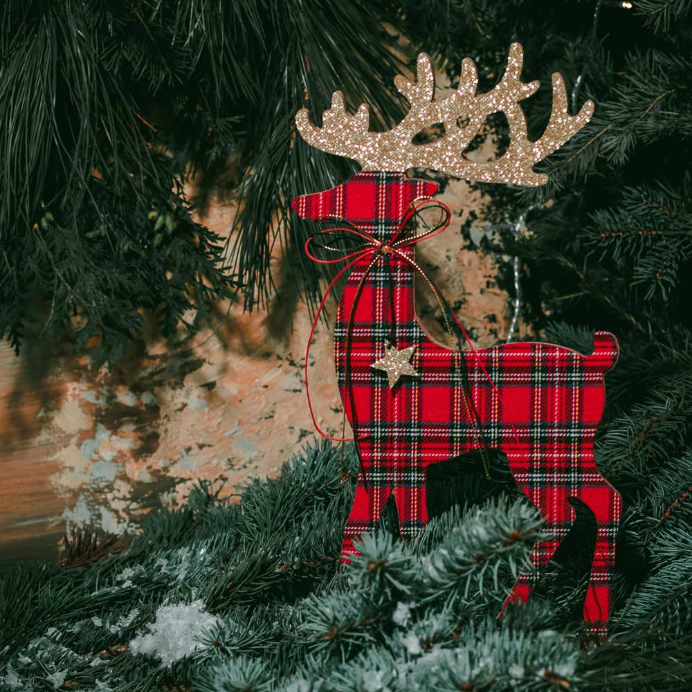 СНОУ БУМ Сувенир в виде оленя, 18х35 см, дерево, текстиль, 2 цвета, арт.№ 396-651