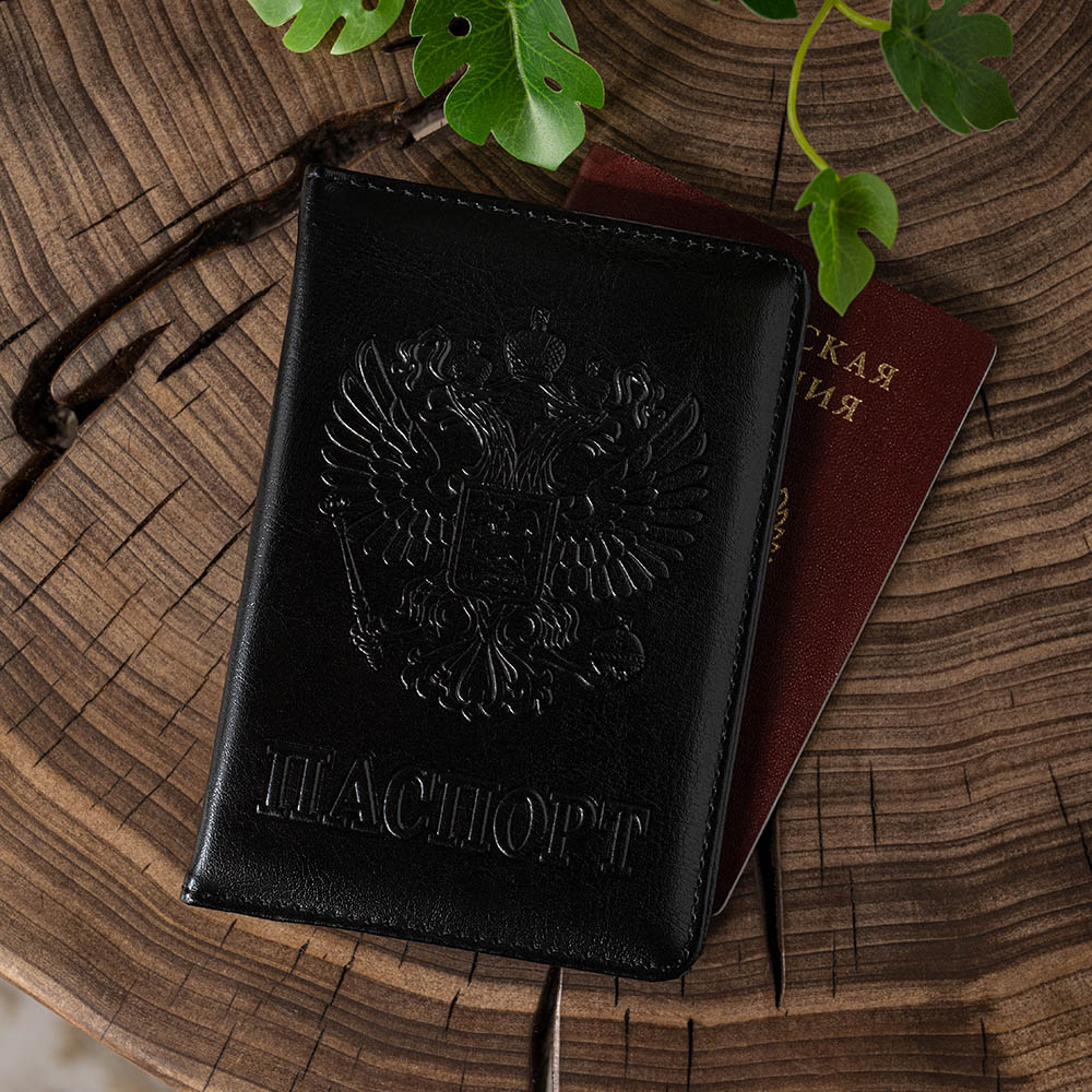 ЮL Обложка для паспорта "Герб", ПУ, 9,7х14см, черный, ОД21-10, арт.№ 334-125