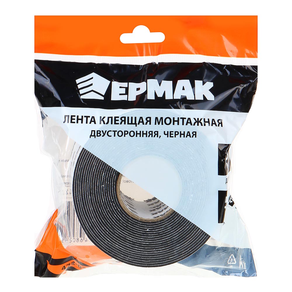 ЕРМАК Лента клеящая монтажная 2-х сторонняя, для АВТО, 50мм x 5м черная, арт.№ 472-025