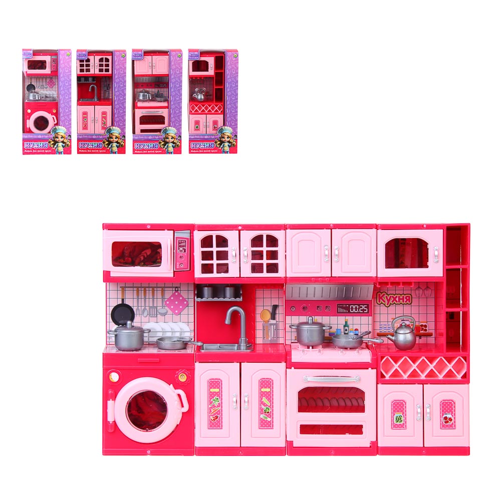 ИГРОЛЕНД Мебель для кукол, кухня с акс., ABS, PP, 11,1х5,3х23,6 см, 4 вида, арт.№ 278-118