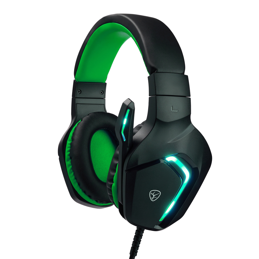 Наушники проводные с микрофоном игровые BY Bascinet USB 3,2 м, зелёная подсветка, арт.№ 410-087