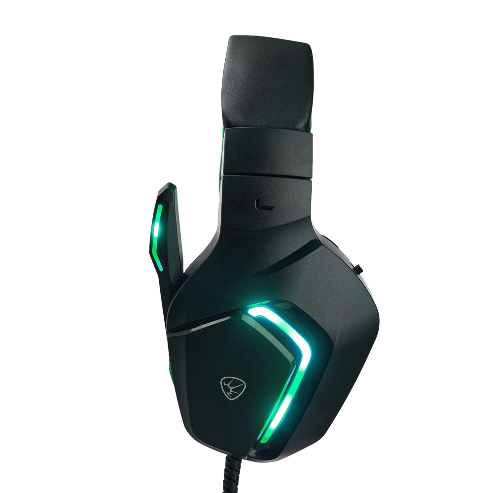 Наушники проводные с микрофоном игровые BY Bascinet USB 3,2 м, зелёная подсветка, арт.№ 410-087