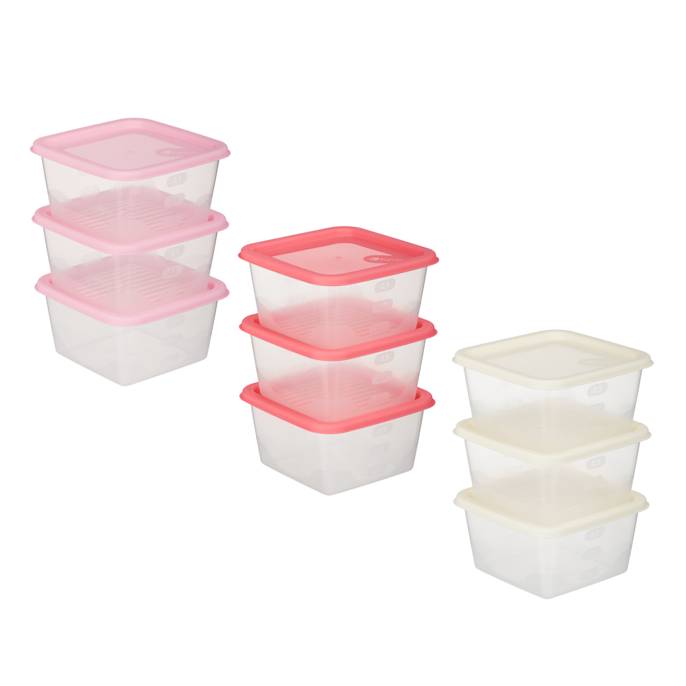 Набор контейнеров пищевых квадратных, 3шт, 0,63л, пластик, 3 цвета, арт.№ 861-547