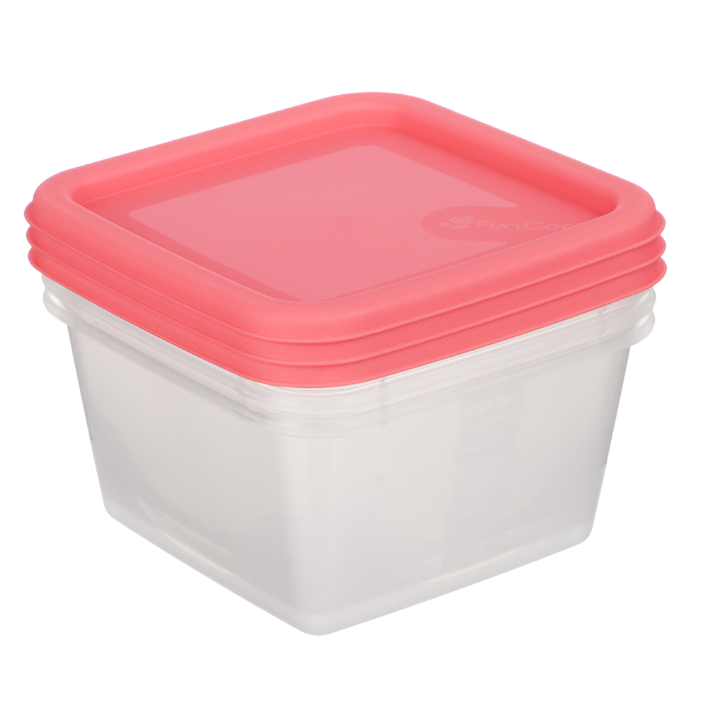 Набор контейнеров пищевых квадратных, 3шт, 0,63л, пластик, 3 цвета, арт.№ 861-547