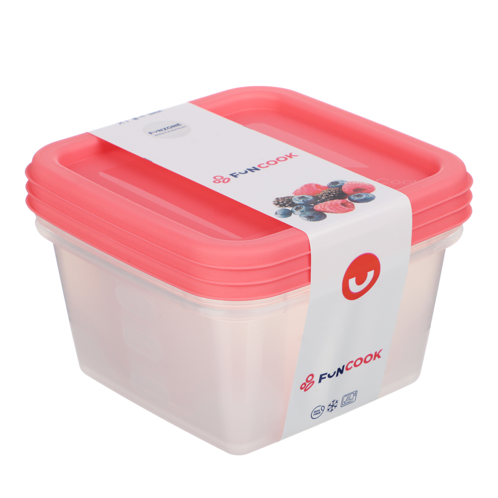 Набор контейнеров пищевых квадратных, 3шт, 0,63л, пластик, 3 цвета, арт.№ 861-547