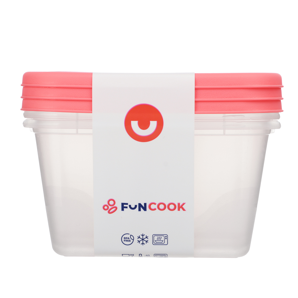 Набор контейнеров пищевых квадратных, 3шт, 0,63л, пластик, 3 цвета, арт.№ 861-547