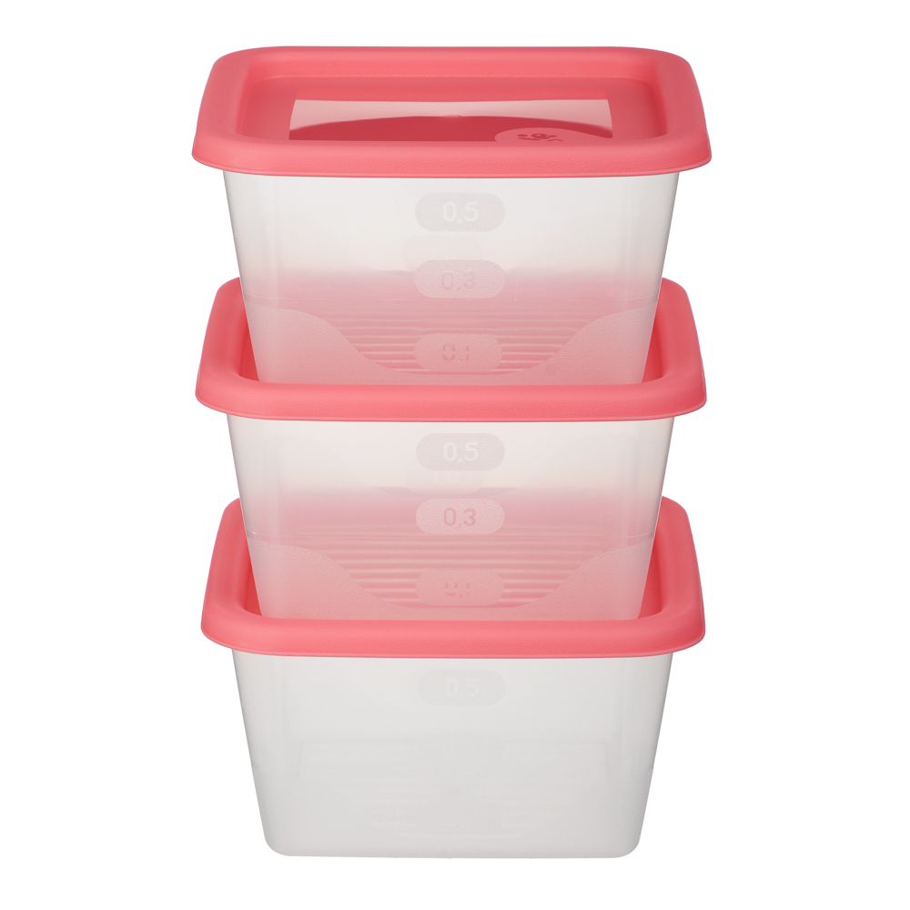 Набор контейнеров пищевых квадратных, 3шт, 0,63л, пластик, 3 цвета, арт.№ 861-547