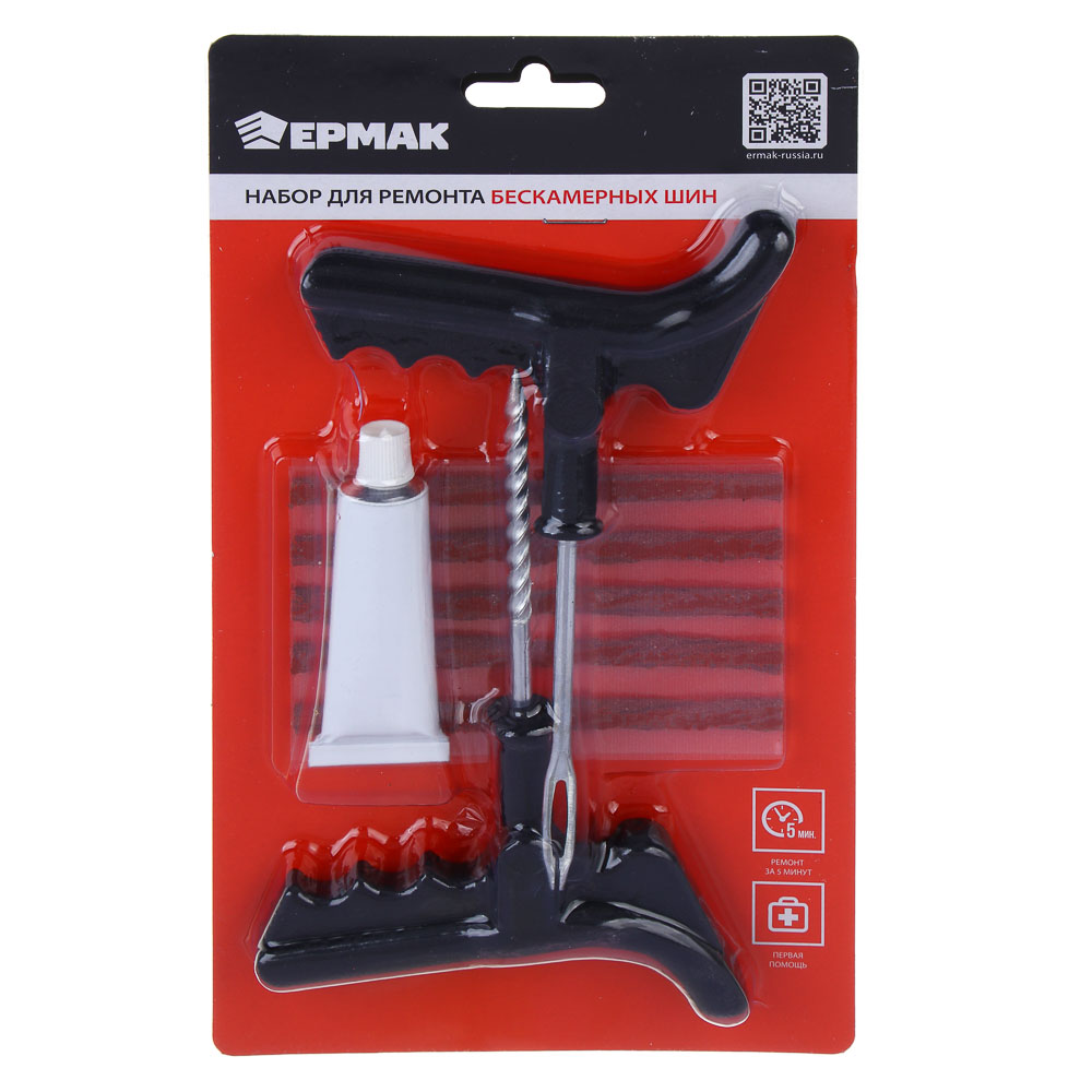 ЕРМАК Набор для ремонта бескамерных шин №3: клей, 5 жгутов, Y-инструмент, арт.№ 777-005