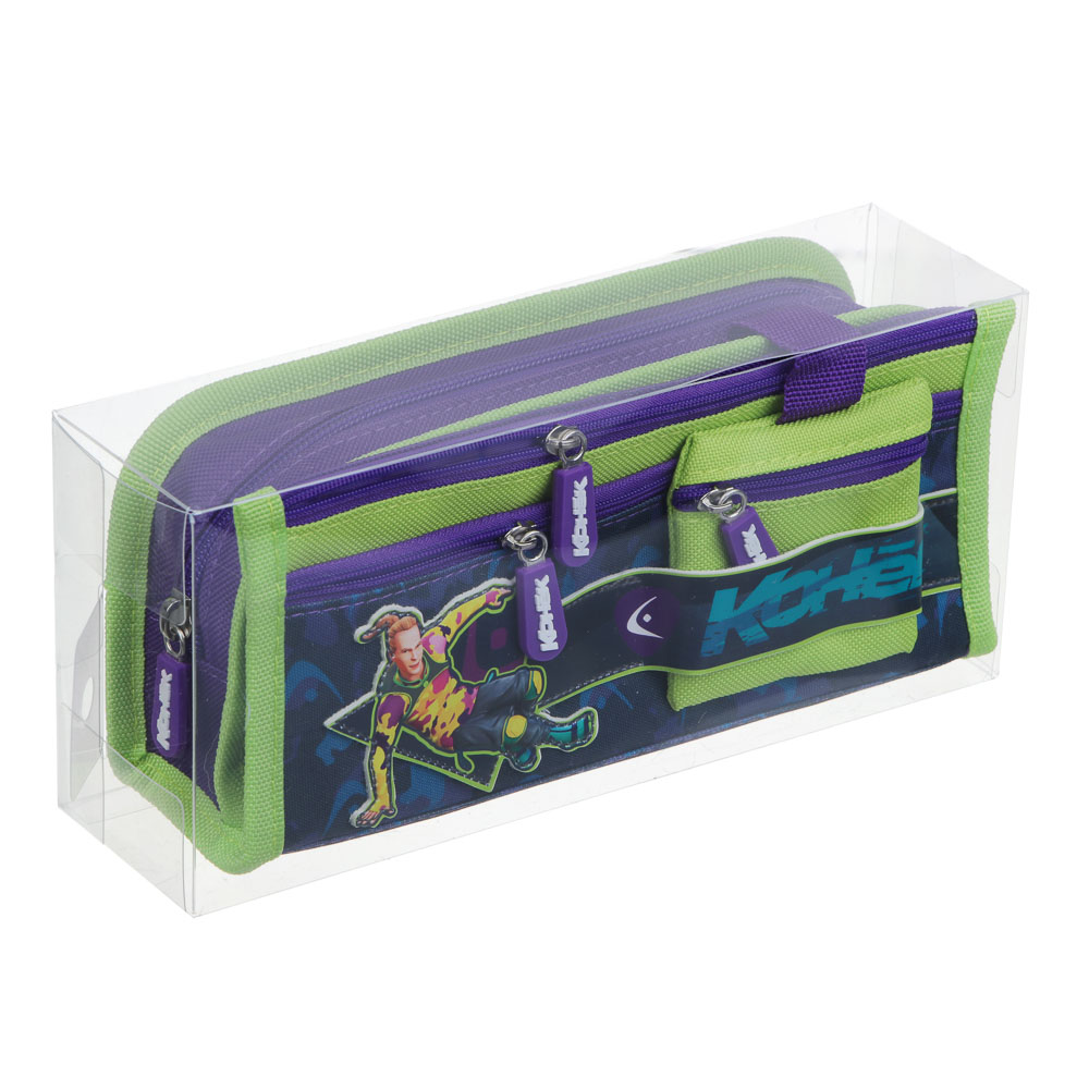 Пенал школьный прямоугольный 21,5х10х5 см, 1 отд., 2 карм., кошелек, откидная планка, "Конек" BY Русские Супергерои, арт.№ 583-008