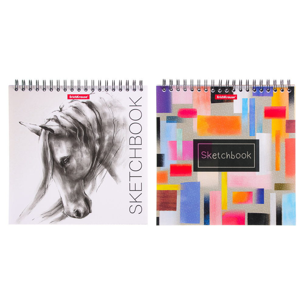 Erich Krause Скетчбук 17х17см, 40л., блок 120г/м2, спираль, тв.подлож."Лошадь/Абстракт", 48038,48044, арт.№ 515-026