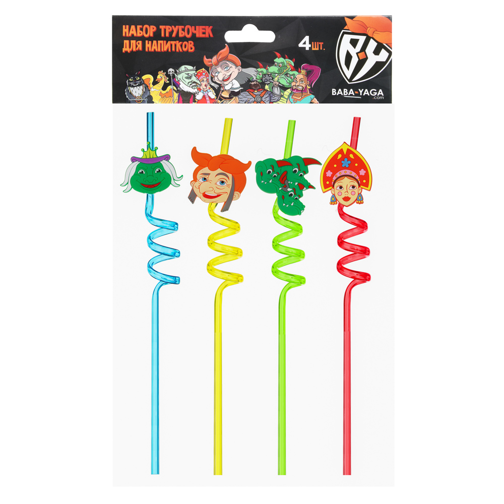 BY Сказки Трубочки для напитков 4шт, полиэтилентерефталат, 27см, 4 дизайна, арт.№ 530-231