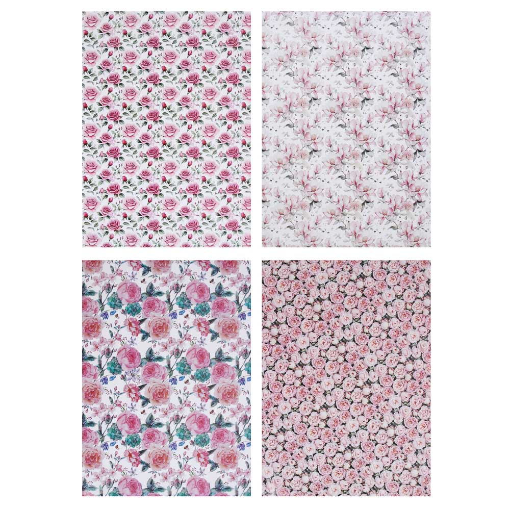 Бумага для упаковки подарков тм LADECOR 70х100 см, 70 г, "Цветы" арт 1, односторонняя, 4 дизайна, арт.№ 570-091
