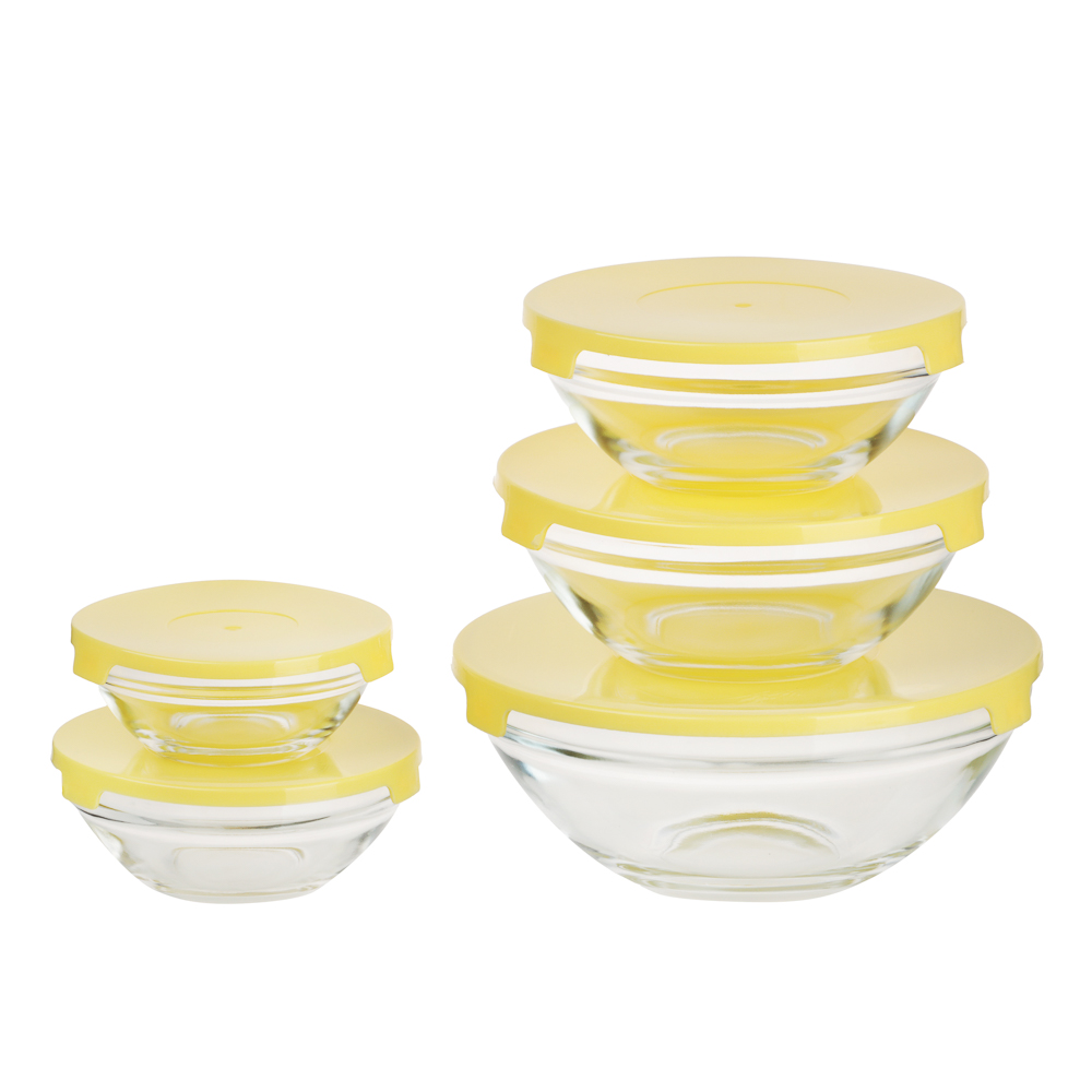 MILLIMI Набор салатников с крышкой 5 шт: 900/ 500/350/200/130 мл, стекло, пластик, желтый, арт.№ 878-607