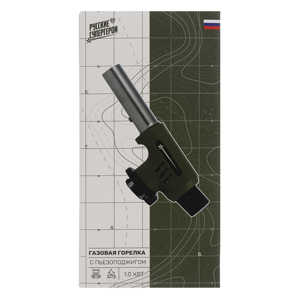 Горелка газ. с пьезорозжигом тм BY Русские Супергерои, цанг. захват, шир. сопло, ударопр. 15х4х5,5см, арт.№ 116-082
