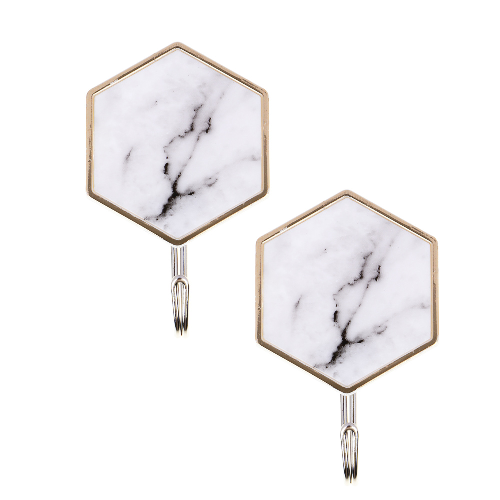 Крючки самоклеящиеся тм VETTA Белый мрамор, пластик, металл, 2 шт, арт.№ 440-376