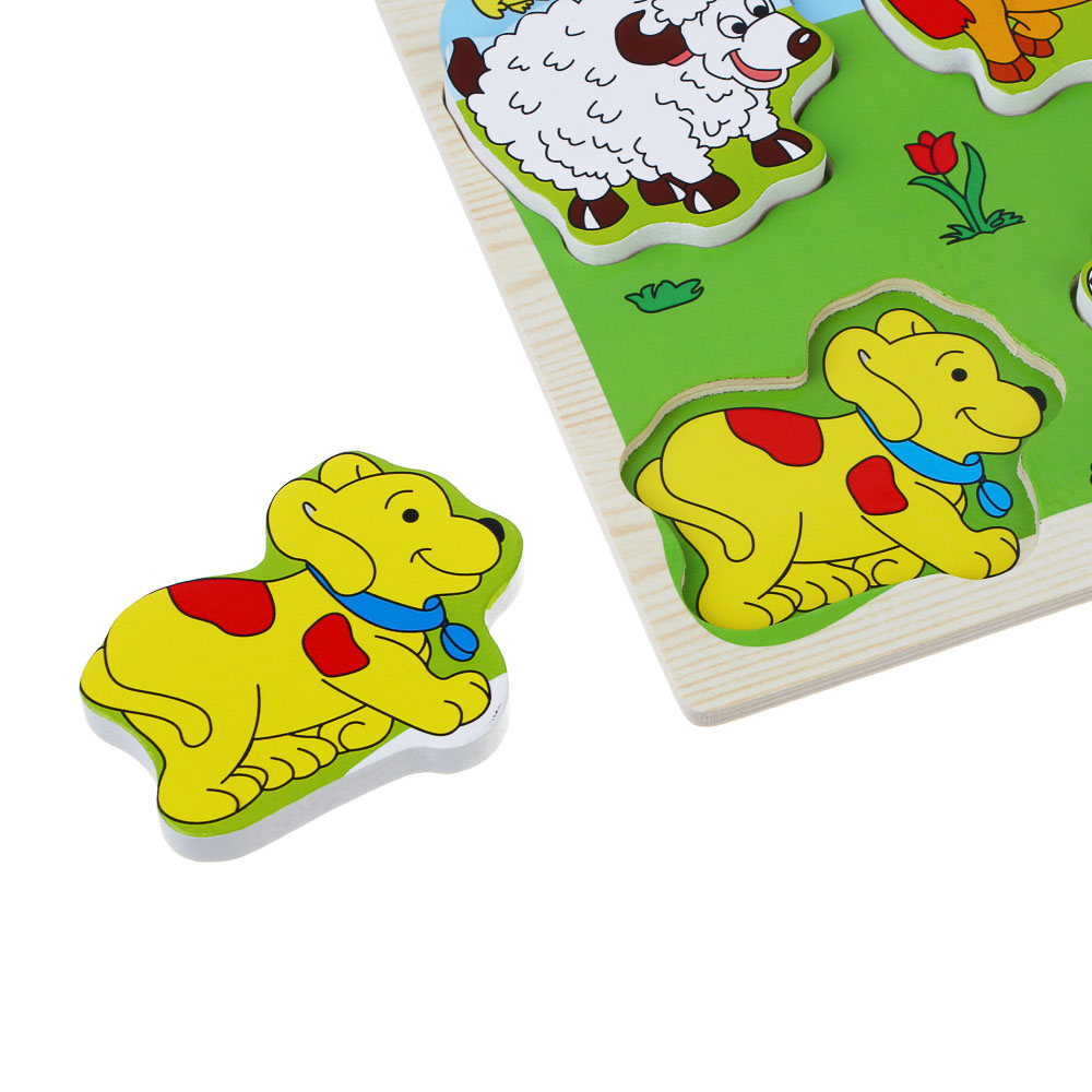 ИГРОЛЕНД Игрушка развивающая "Рамка вкладка", 4 элемента, 14,5х14,5х1см, дерево, 16 дизайнов, арт.№ 262-550