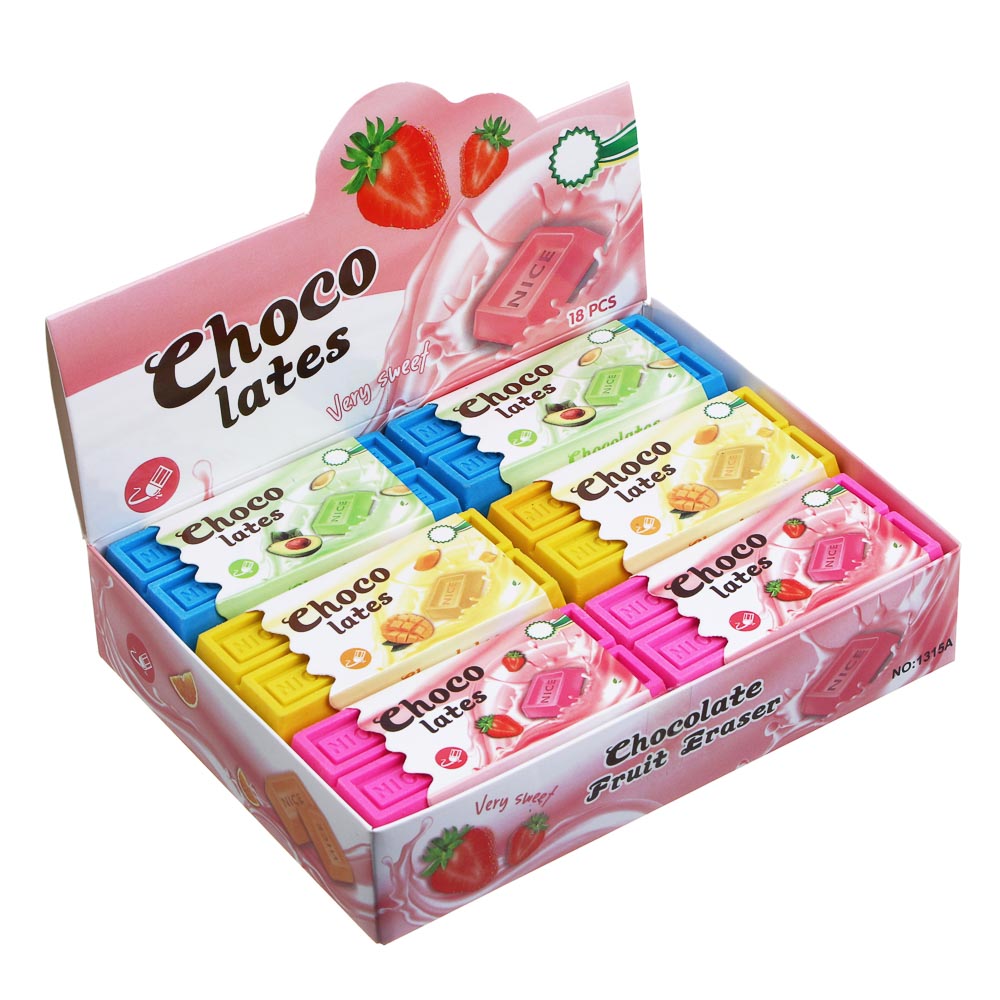 Ластик фигурный в форме шоколадки, 8х4х1см, ТПР, 3 дизайна, арт.№ 607-068