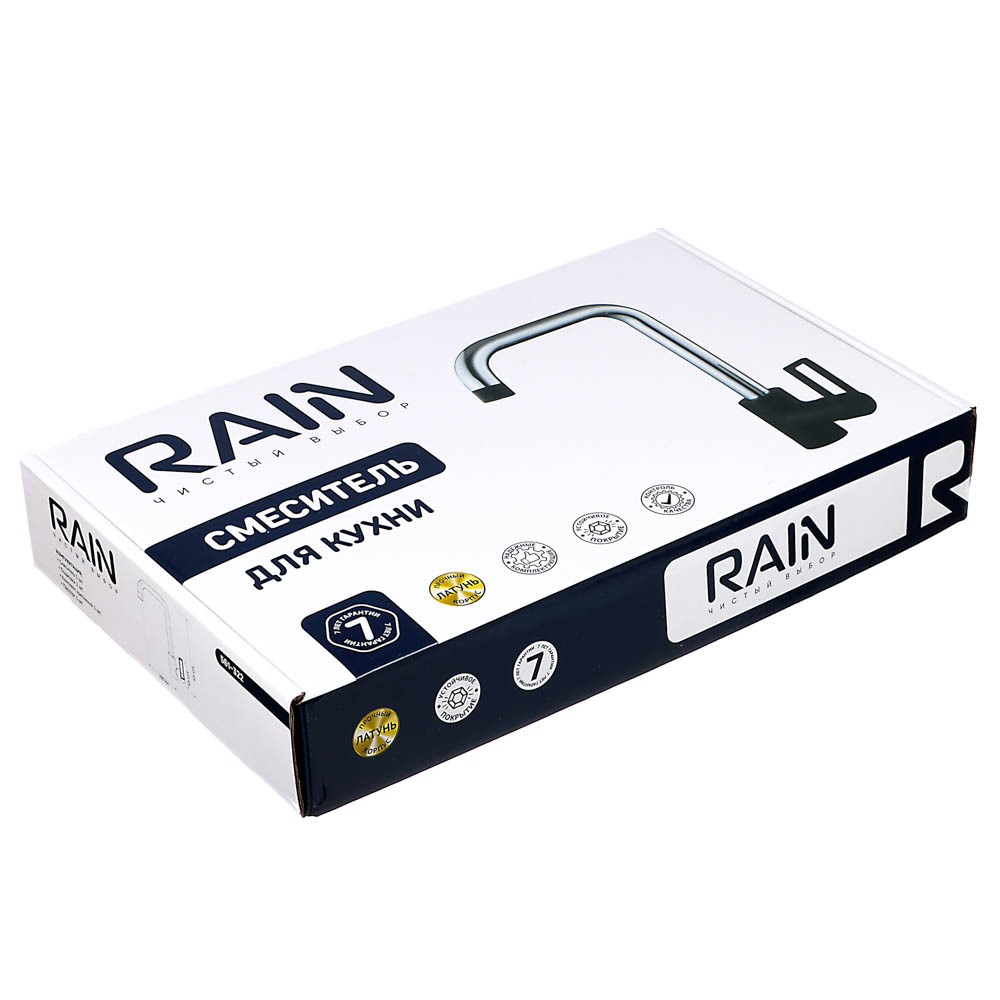 RAIN Смеситель для кухни Алмаз, высокий излив, картридж 35мм, гайка, латунь, черный/хром, арт.№ 561-322