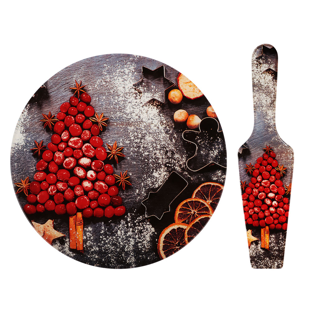 Ягодное ассорти Набор для торта 2 предмета, блюдо 30см, лопатка 26х7см, стекло, арт.№ 820-801