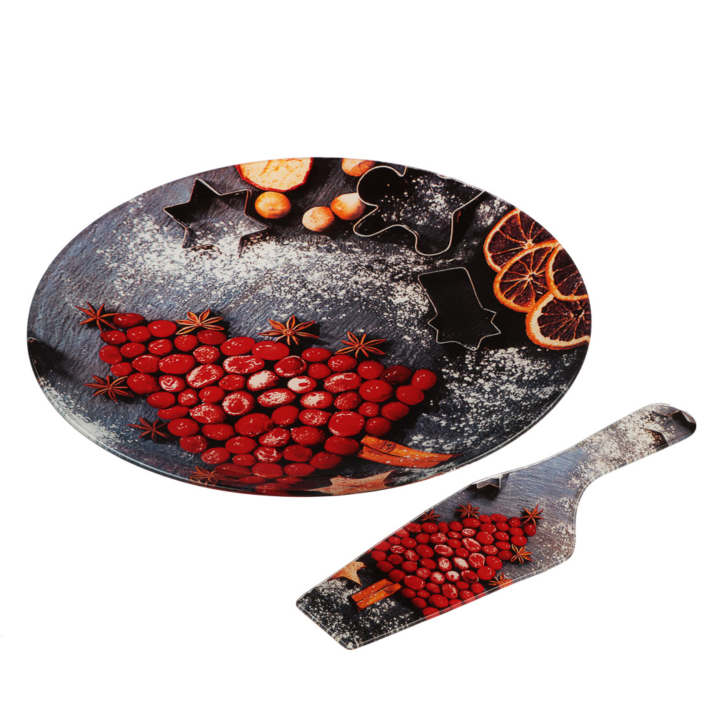 Ягодное ассорти Набор для торта 2 предмета, блюдо 30см, лопатка 26х7см, стекло, арт.№ 820-801