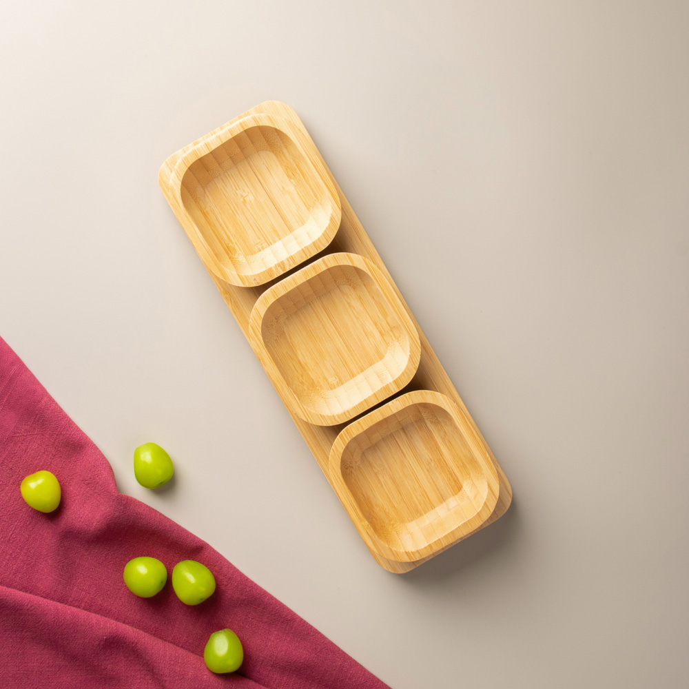 SATOSHI Набор для закусок на подставке 4пр., бамбук, 33х10.8х4.7см, арт.№ 883-551