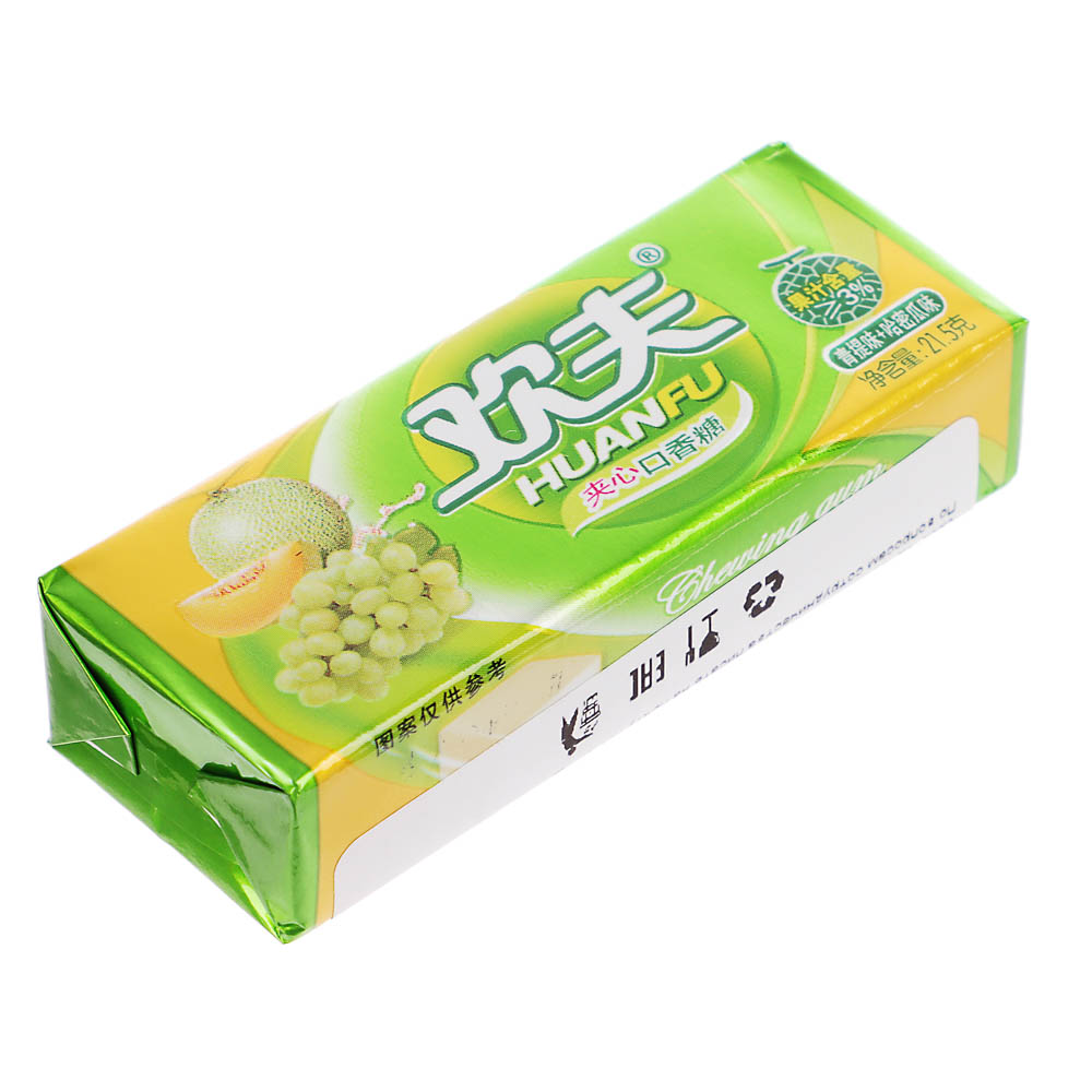 Жевательная резинка кубики с наполнителем HUANFU, 21,5 гр, виноград-дыня, арт.№ 347-452