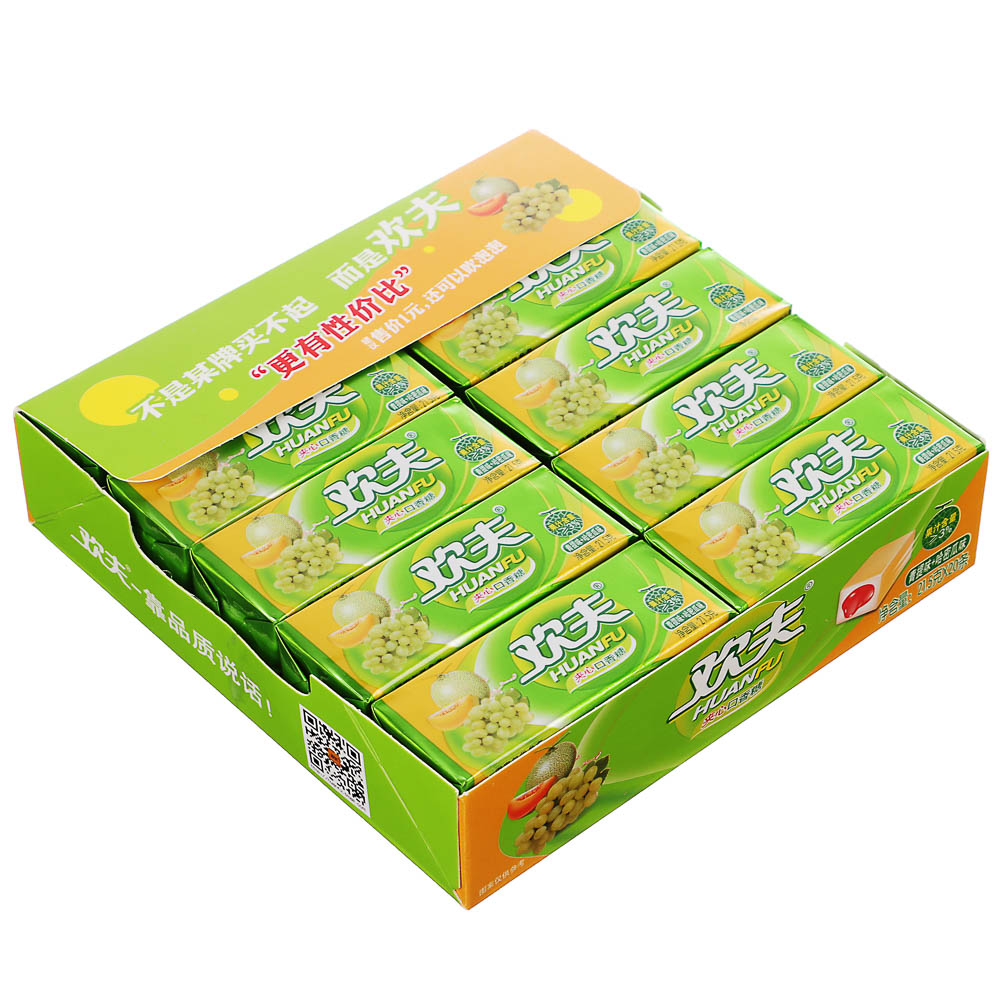 Жевательная резинка кубики с наполнителем HUANFU, 21,5 гр, виноград-дыня, арт.№ 347-452