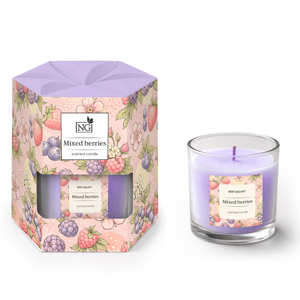Свеча ароматизированная тм NEW GALAXY 45г., pure cotton , vanilla coconut,mixed berries,Pink flowers, арт.№ 778-332