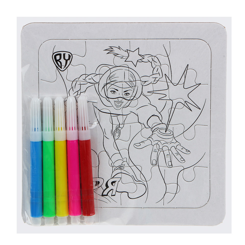 ПРОМО Набор Пазл-раскраска 14x14 см, с набором фломастеров, герои вселенной BY, 6 дизайнов, арт.№ 284-260