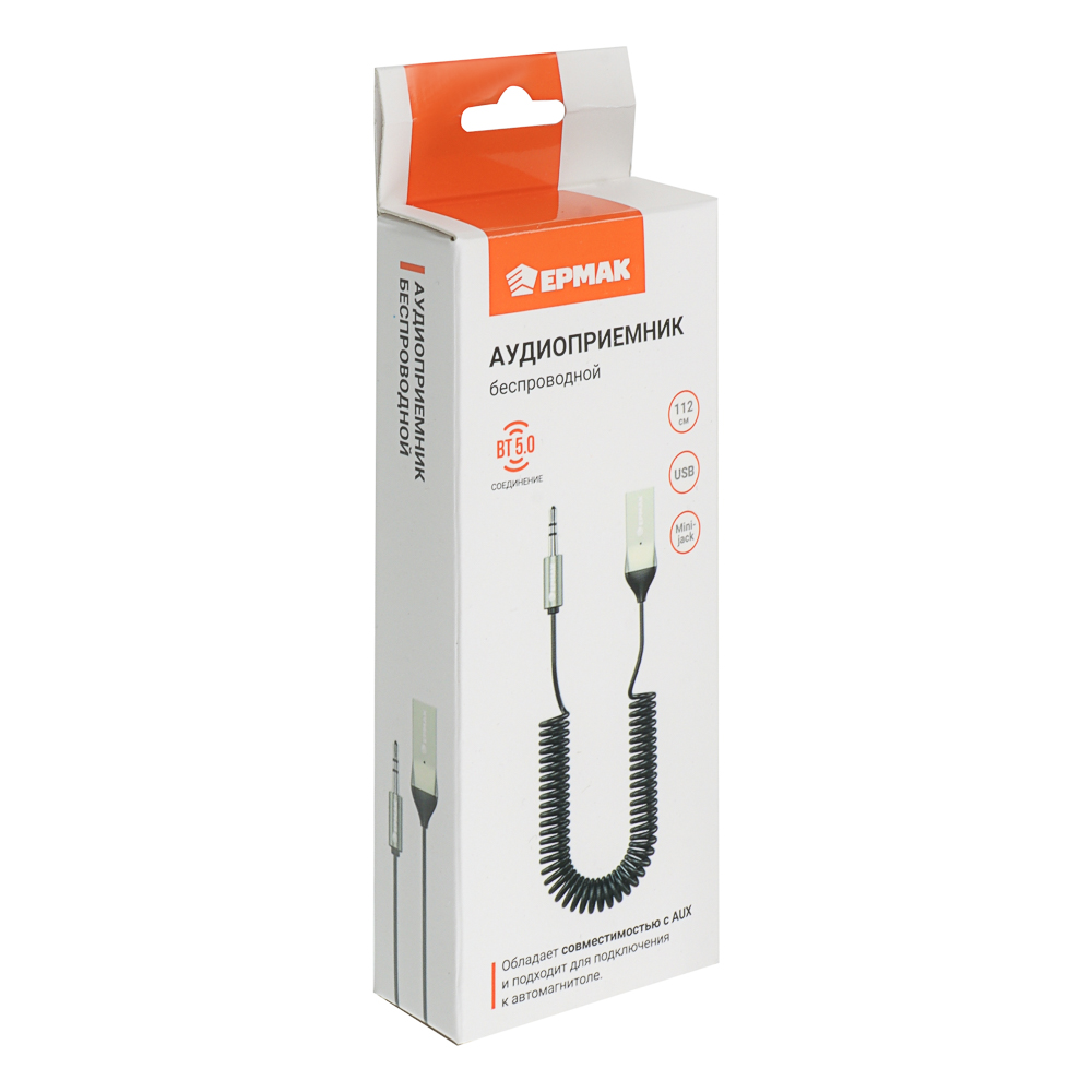 ЕРМАК Беспроводной аудиоприёмник, выход mini-jack 3,5мм, питание USB, BT5.0, арт.№ 903-006