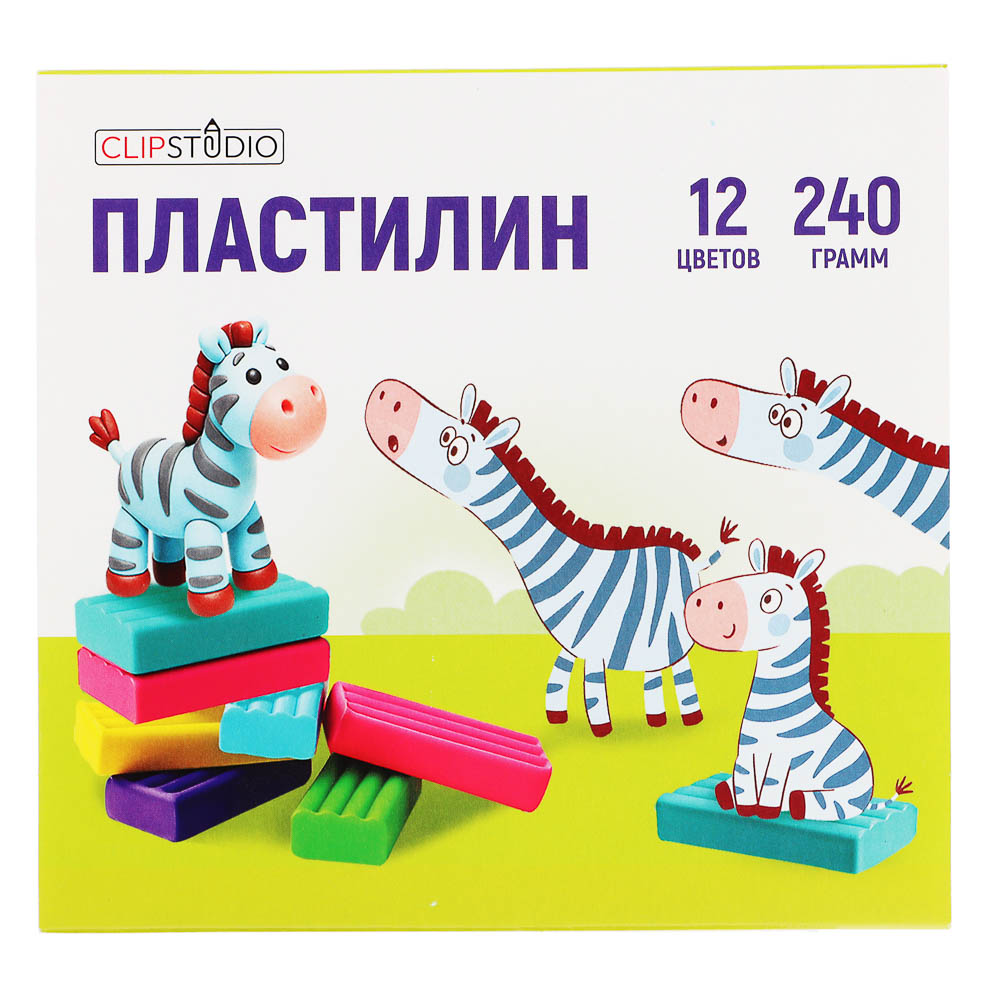 Пластилин 12цв. ClipStudio 240 грамм в картонном выдвижном пенале, арт.№ 583-253