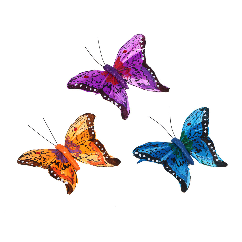 INBLOOM Бабочка декоративная Экзотическая на прищепке 8см, арт.№ 153-182