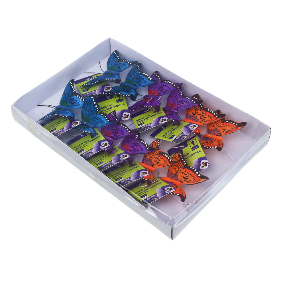 INBLOOM Бабочка декоративная Экзотическая на прищепке 8см, арт.№ 153-182